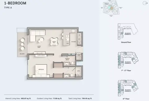 Plattegrond van 1 slaapkamer in Belgravia Gardens