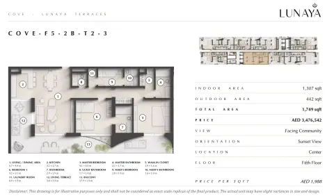 Plattegrond van 2 slaapkamers in Lunaya Terraces
