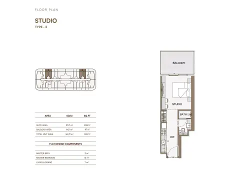 Plattegrond van Studio in Binghatti Skyhall