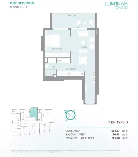 Plattegrond van 1 slaapkamer in Lum1nar Tower 3