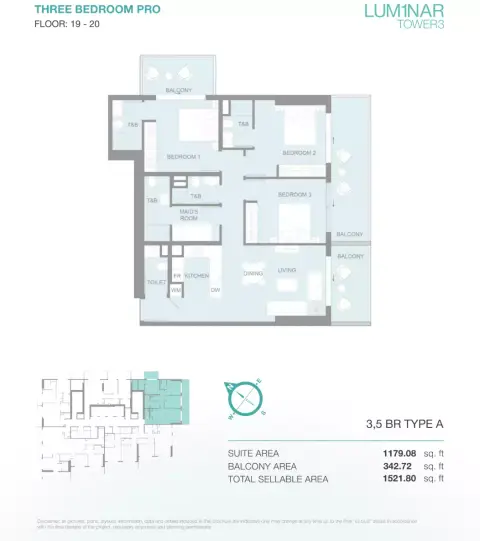 Plattegrond van 4 slaapkamers in Lum1nar Tower 3
