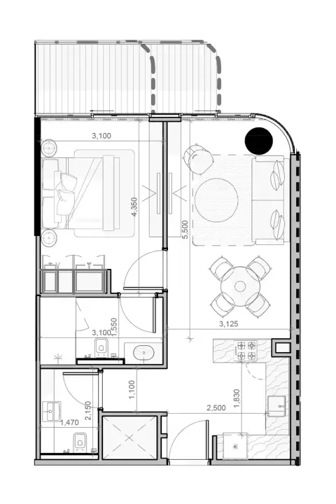 Plattegrond van 1 slaapkamer in Azizi Ruby