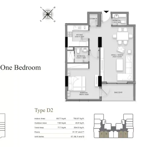 Plattegrond van 1 slaapkamer in Rose Gardens 1
