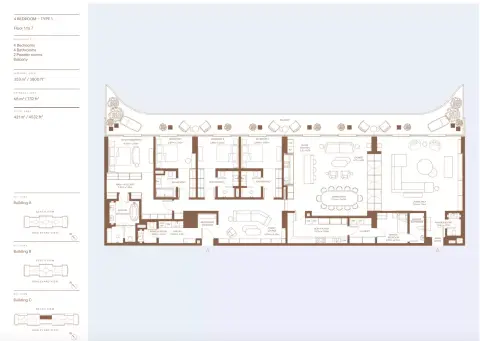 Plattegrond van 4 slaapkamers in Dubai Harbour Residences