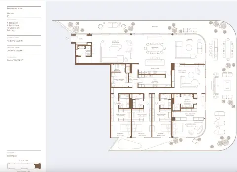 Plattegrond van 4 slaapkamers in Dubai Harbour Residences