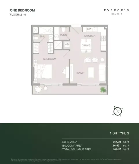 Plattegrond van 1 slaapkamer in Evergrin House Phase 2 By Object 1