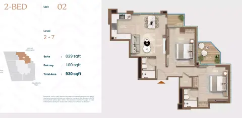 Plattegrond van 2 slaapkamers in Celeste