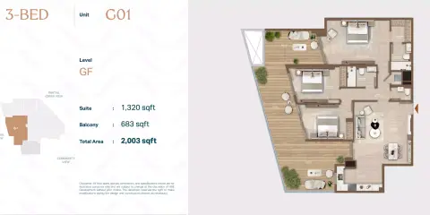 Plattegrond van 3 slaapkamers in Celeste