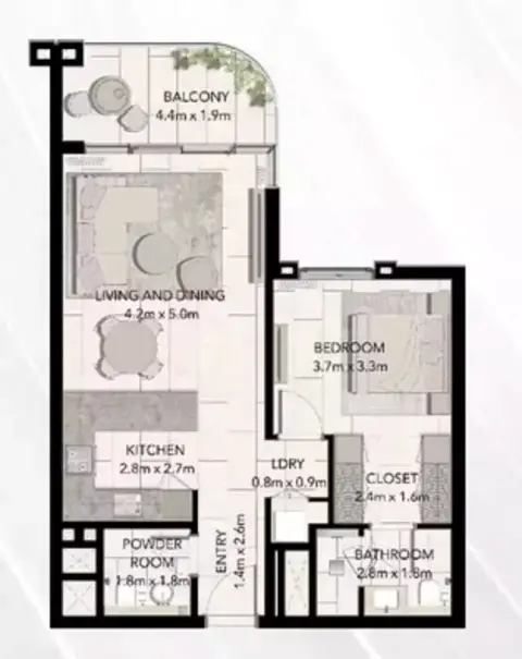 Plattegrond van 1 slaapkamer in Capria East