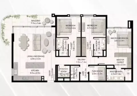 Plattegrond van 3 slaapkamers in Capria East