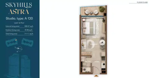 Plattegrond van Studio in Skyhills Astra