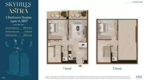 Plattegrond van 2 slaapkamers in Skyhills Astra