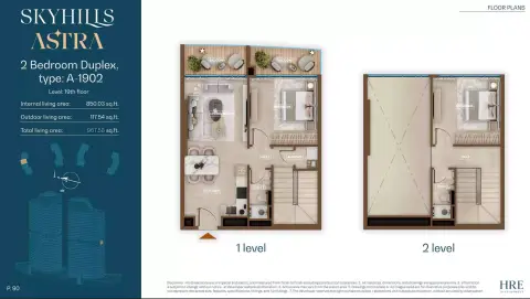 Plattegrond van 2 slaapkamers in Skyhills Astra