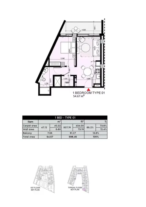 Plattegrond van 1 slaapkamer in Azizi Arian