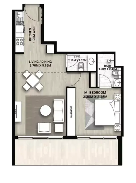 Plattegrond van 1 slaapkamer in Whitecliffs Residences
