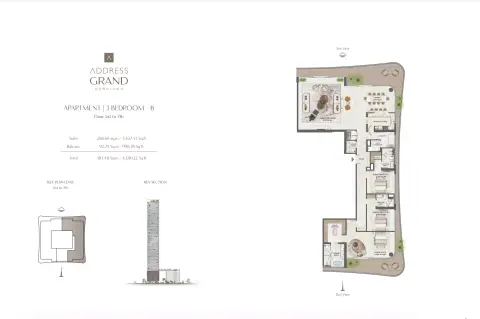 Plattegrond van 3 slaapkamers in Address Grand Downtown