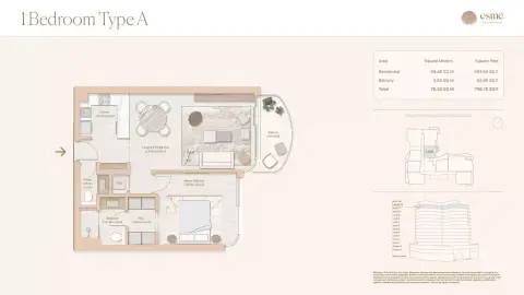 Plattegrond van 1 slaapkamer in Esme Beach Residences