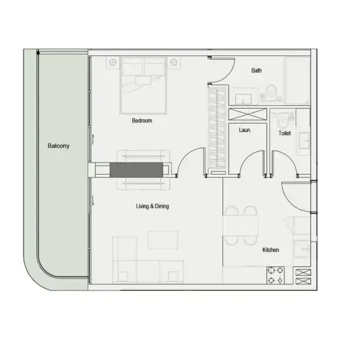 Plattegrond van 1 slaapkamer in One Park Square