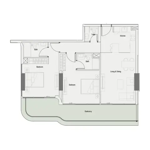 Plattegrond van 2 slaapkamers in One Park Square