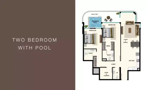 Plattegrond van 2 slaapkamers in Rome By Samana