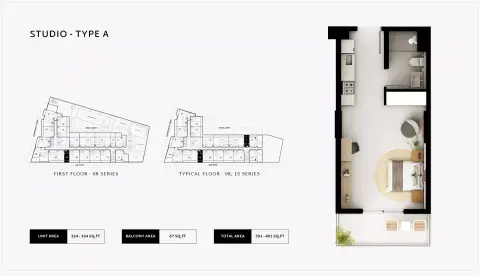 Plattegrond van Studio in Viera Residences