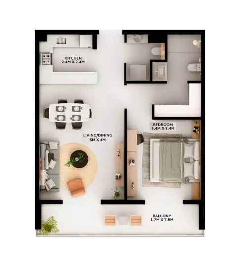 Plattegrond van 1 slaapkamer in Viera Residences