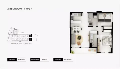 Plattegrond van 2 slaapkamers in Viera Residences