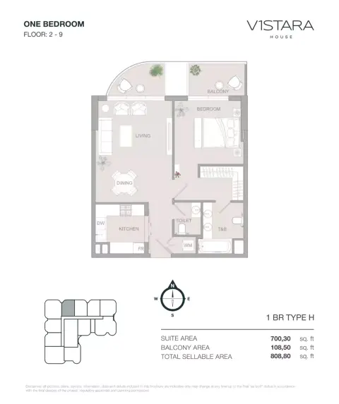 Plattegrond van 1 slaapkamer in V1stara House