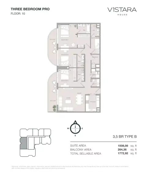 Plattegrond van 4 slaapkamers in V1stara House
