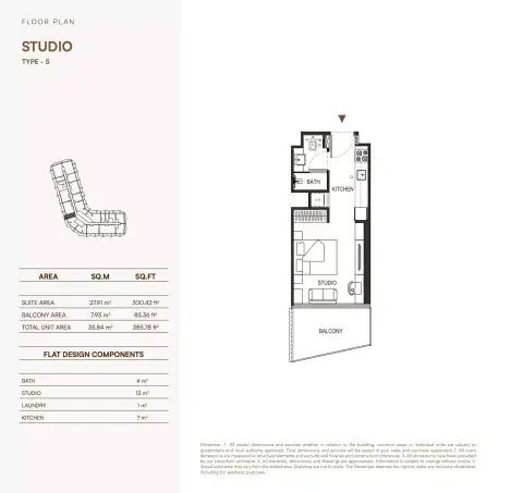 Plattegrond van Studio in Binghatti Haven