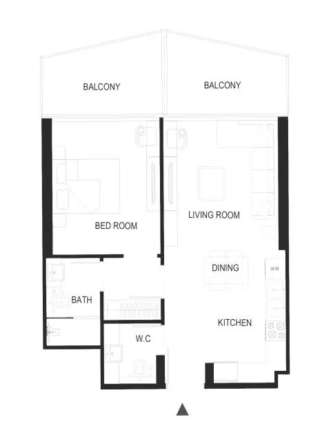 Plattegrond van 1 slaapkamer in Binghatti Haven