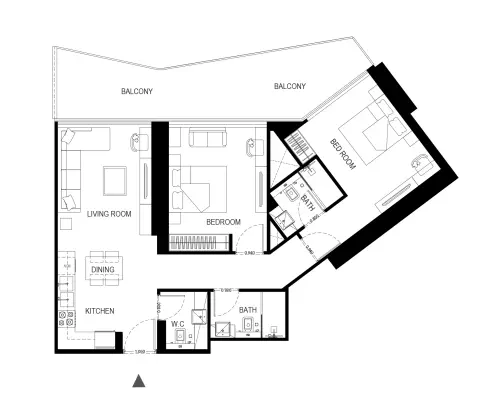 Plattegrond van 2 slaapkamers in Binghatti Haven