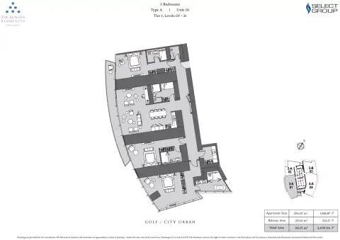 Plattegrond van 3 slaapkamers in Six Senses Residences Dubai Marina