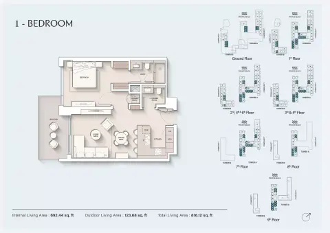 Plattegrond van 1 slaapkamer in Cove Phase 2 By Ellington