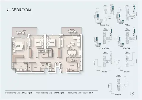 Plattegrond van 3 slaapkamers in Cove Phase 2 By Ellington