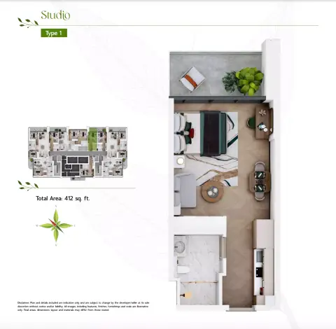 Plattegrond van Studio in Vega Residence
