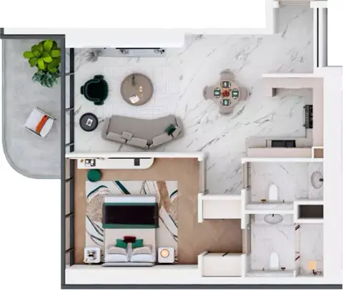 Plattegrond van 1 slaapkamer in Vega Residence