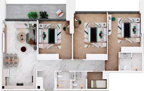 Plattegrond van 3 slaapkamers in Vega Residence