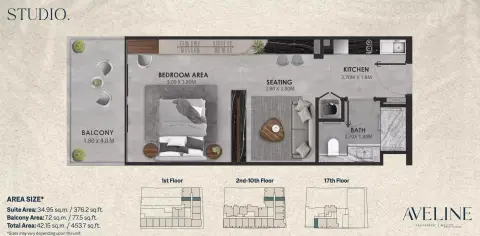 Plattegrond van Studio in Aveline Residences