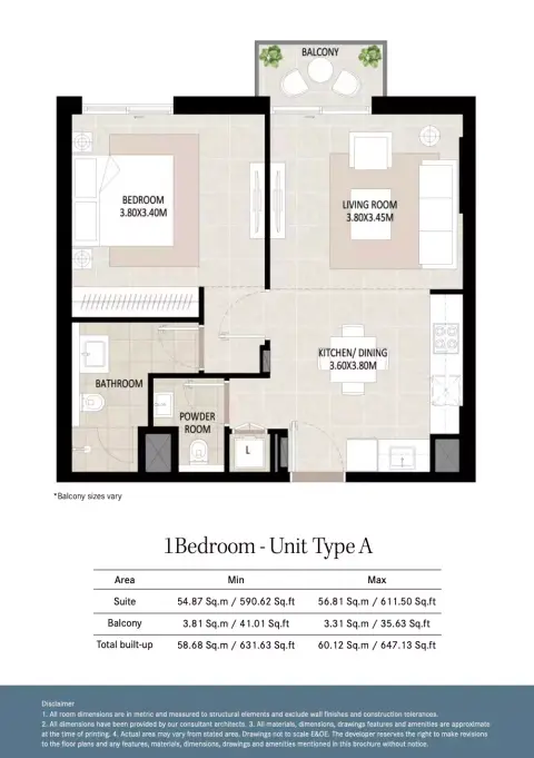 Plattegrond van 1 slaapkamer in Odessa