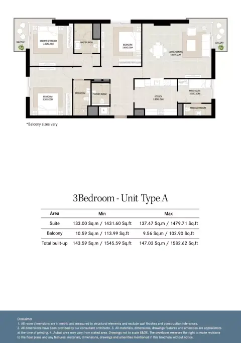 Plattegrond van 3 slaapkamers in Odessa