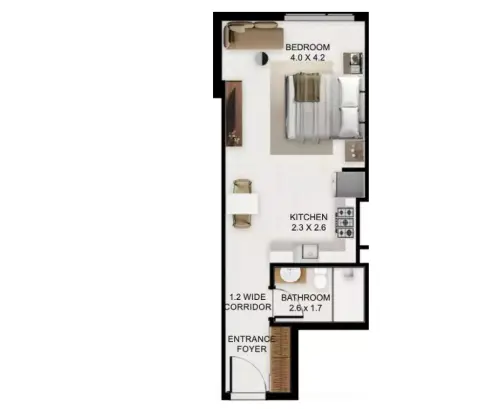 Plattegrond van Studio in Allura Residences