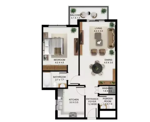 Plattegrond van 1 slaapkamer in Allura Residences