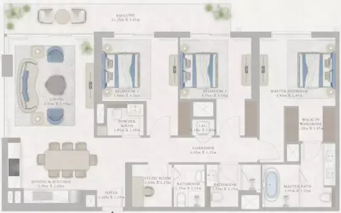 Plattegrond van 3 slaapkamers in Marina Views
