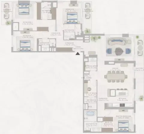 Plattegrond van 4 slaapkamers in Marina Views