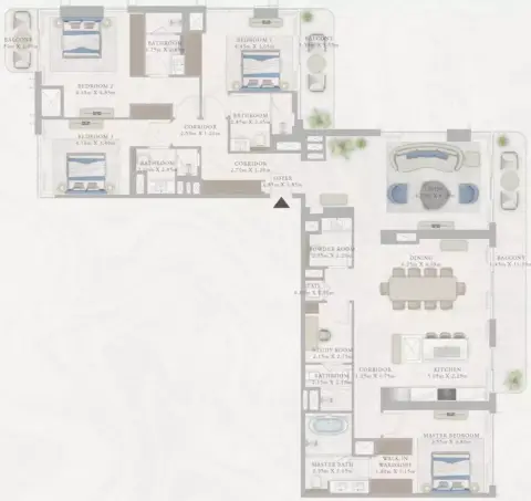 Plattegrond van 4 slaapkamers in Marina Views