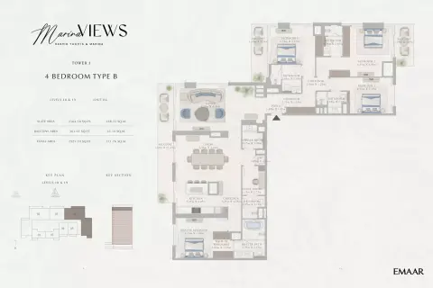 Plattegrond van 4 slaapkamers in Marina Views