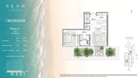 Plattegrond van 1 slaapkamer in Rena