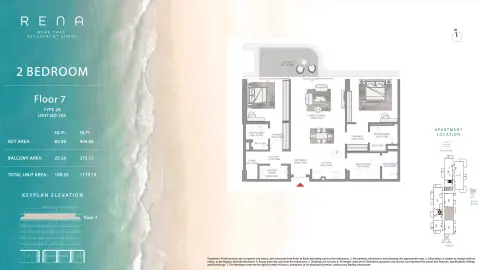 Plattegrond van 2 slaapkamers in Rena