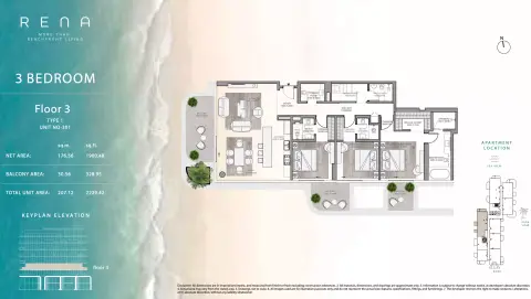 Plattegrond van 3 slaapkamers in Rena